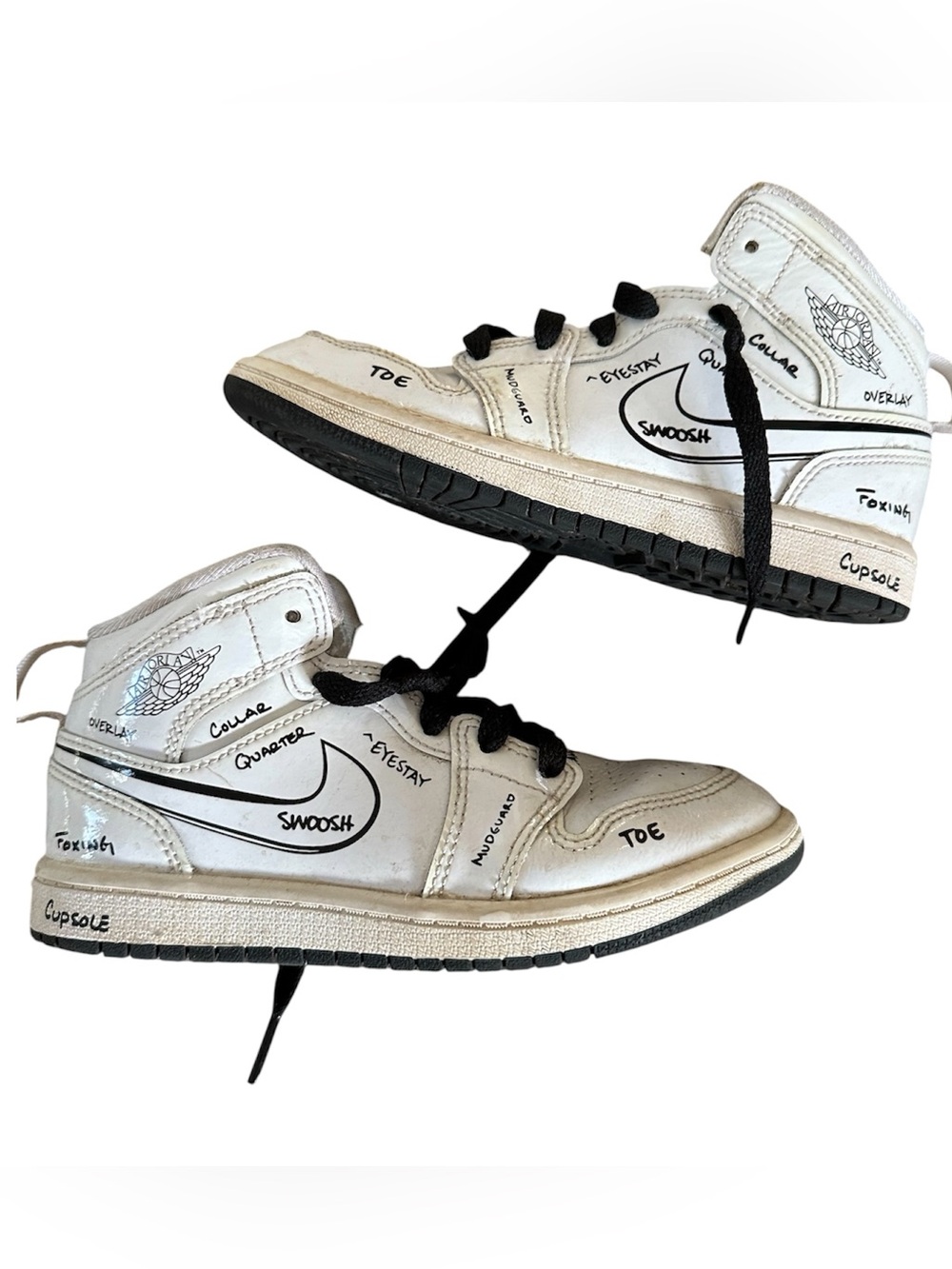 Kids Nike Air Jordan 1 Mid 'Schematic' sneakers in a white and black